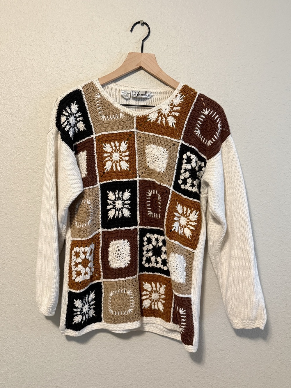 Vintage Granny Square Crochet Sweater size M